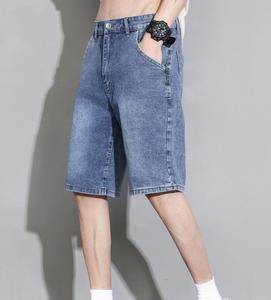 High Quality Embroidery Patchwork <b>Jorts</b> <b>Baggy</b> Distressed Washed Denim Rhinestone Jeans Shorts Men - Product Image 3