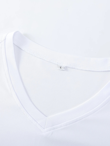 Camiseta blanca de manga corta con cuello en V para hombre, conjunto de 4 Uds. De tela elástica suave, ajuste informal para atuendo informal, ropa perfecta - Product Image 6