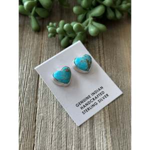 Elouise Kee Royston Turquoise and <b>Sterling</b> <b>Silver</b> Heart <b>Stud</b> <b>Earrings</b> with Bezel Setting - Product Image 3