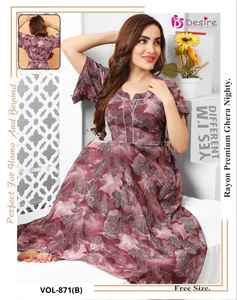 Dernière tenue de créateur à feuilles persistantes Nouvelle collection Style moderne Premium Rayon Ghera Nighty Fabrication de travaux imprimés en Inde - Product Image 3