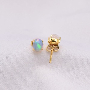 925 Solid Sterling Silver Handmade Unisex Fashion Opal Gemstone Stud <b>Earrings</b> Gold Plated Anniversary Jewelry - Product Image 2