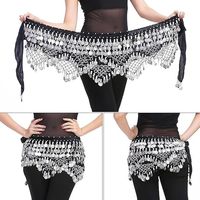 Foulard de danse orientale fait main avec ceinture à pièces, jupe enveloppante en crochet en mousseline de polyester argentée pour adultes