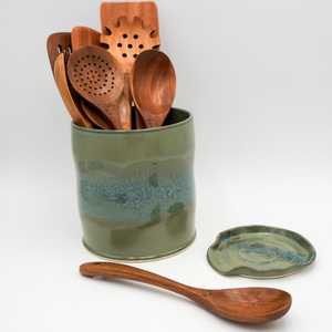 Glossy Finish Ceramic <b>Utensil</b> <b>Holder</b> Crock | Kitchen Cooking Tool Storage | Stylish Countertop Organizer - Product Image 6