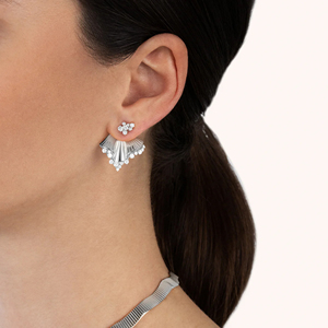 Geometric <b>Stud</b> Earrings With Round Brilliant Cut Diamonds In 925 <b>Silver</b> Luxury Women Everyday Wear Jewelry - Product Image 3