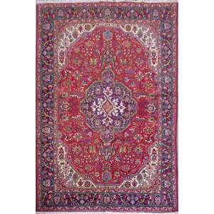 Tarbiz Semi Antique Hand Knotted Persian Tabriz Rugs Red, 10'11 X 8', Panr02151 (Red : 10646) - Product Image 1