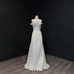 Vestidos de Fiesta Modernos y Elegantes NT99, sin Tirantes, Color Marfil, Estilo Sirena/Trompeta, Largos hasta el Suelo, con Encaje Floral y Apliques de Cristal - Product Image 1