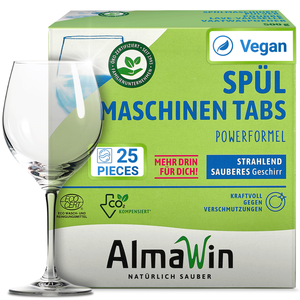 AlmaWin Brand Export Vegan <b>Dishwasher</b> Tabs 25 Pieces With Power Formula For Sparkling Clean Dishes Organic <b>Detergent</b> - Product Image 1