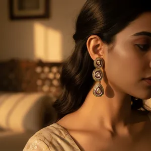 Boucles d'oreilles en forme de larme en diamant fin pour femmes - Product Image 2