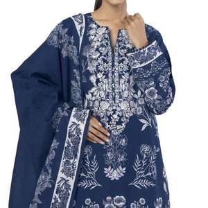 Conjunto de Shalwar Kameez de Cambray para Mujer, Traje de Tres Piezas Estampado, Ropa Étnica de Diseñador para Mujer, Vestido de Uso Diario con Dupatta de Algodón y Pantalones - Product Image 4