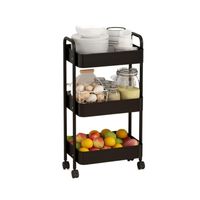 Eenvoudige 3-Tier Rollende Kar Met Pp Wielen-Metalen Opslag Organizer Voor Keuken, Kantoor, Salon-Zwart