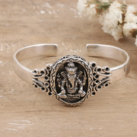 Bracelet manchette en argent sterling 925 avec motif Ganesha, fait à la main, bijoux bohèmes, article cadeau, bracelet de mode unique à prix de gros