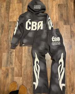 Broderie en détresse Survêtement évasé lavé à l'acide Pantalon de survêtement évasé empilé et ensemble de sweat à capuche Survêtement lavé à l'acide BY VIKY IND - Product Image 5