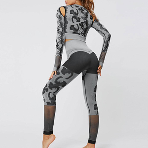 ชุดโยคะออกกำลังกายฟิตเนส2ชิ้นเอวสูงสำหรับผู้หญิงพิมพ์ลายซับลิเมชั่นโลโก้ตามสั่ง - Product Image 5