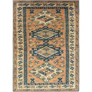 Alfombras de Lana Anudadas a Mano Nuray en Rojo y Naranja con Motivos Rectangulares y Abstractos para el Hogar, para Sala de Estar o Dormitorio - Product Image 1