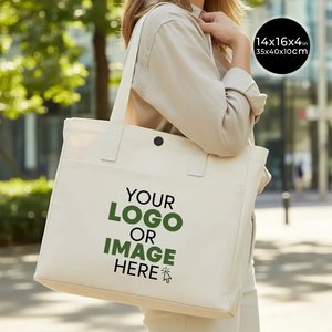 Lux Tote <b>Bag</b> Printed Canvas 10 oz Cotton Thick <b>Fabric</b> 18 16 4 (35 40 10 Cm)-Snap Button Front Pockets for Summer - Product Image 1