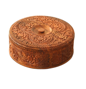 Vajilla Caja Masala Diseño Artesanal Caja de Especias Masala Dani Caja de Especias de Madera Redondeada con Cuchara - Product Image 5