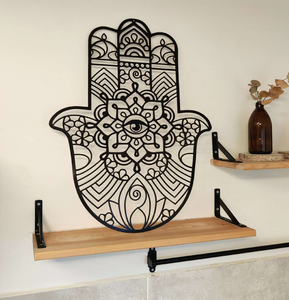 Décoration murale main Hamsa en bois découpé au laser avec design floral et oculaire complexe pour la décoration et la protection de la maison au tarif de gros - Product Image 6