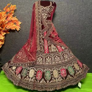 Lehenga choli เจ้าสาวสำหรับงานแต่งงาน12 kali Flair 4เมตร ghera คู่ dupatta หนัก jarbutti ฤดูหนาวฤดูร้อน - Product Image 1