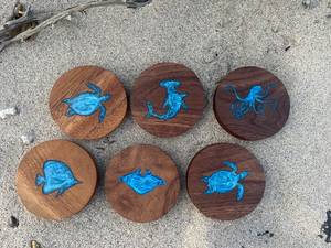 Sous-verres en bois et résine écologiques, carrés, diamètre 300 mm, style moderne, élégant, Aura Designer EliteGrain StripeWood, naturels, lot - Product Image 5