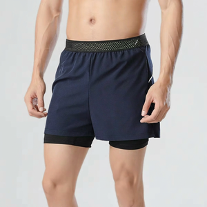 Men's Double <b>Layer</b> Gym Shorts Quick Dry Breathable Active Wear Solid Color Drawstring Closure Comfort Fit - Product Image 1