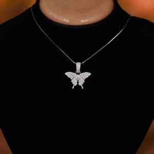 14K Oro Mariposa Pave Diamante Colgante Collar Joyería - Product Image 2