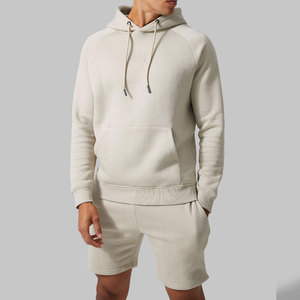 Men's Hooded Sweatshirt <b>Shorts</b> Set Solid Color Casual Breathable Cotton Regular Fit Summer Wear - Product Image 3