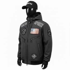 Veste Softshell 320GSM, coupe-vent robuste, gris foncé, doublure en polaire douce, logo personnalisé brodé, veste Softshell pour homme - Product Image 5