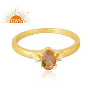 แหวนเงินแท้925ชุบทอง18K แหวนพลอยซิทรีนและอัญมณีซีแซดเครื่องประดับชั้นดีสำหรับผู้หญิงเป็นของขวัญ - Product Image 3