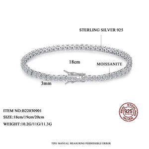 สร้อยข้อมือเทนนิสประดับมอยส์ซาไนต์แบบฝังเพชร ขนาด 3 มม. เงินแท้ 925 สำหรับผู้หญิง - Product Image 6