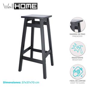 Well Home 'Laira' Juego de 2 taburetes de bar de madera de pino negro de 70 cm, elegantes y con estilo - Product Image 2
