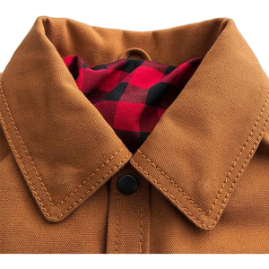 ผู้ผลิตที่กําหนดเอง 14 ออนซ์ผ้าใบหนักคนงานเรียงรายแจ็คเก็ตลําลองช่าง Trucker ทํางานสวมแจ็คเก็ตผ้าใบสําหรับผู้ชาย - Product Image 4