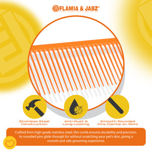 Peigne professionnel pour animaux de compagnie en acier inoxydable |   Outil de toilettage pour chiens et chats antirouille avec des broches arrondies pour éliminer les nœuds - Product Image 3