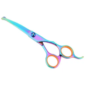 Blunt Edge Hair Grooming Scissors Sharp Blade Titanium Color With Adjustable Screw Stainless Steel Pet Grooming Scissor