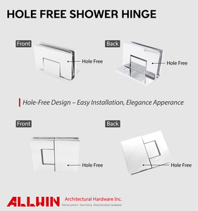 Charnière de porte de douche réglable à 180 degrés, sans perçage, carrée, en laiton, pour verre mural de 6 à 12 mm, ALLWIN 10180NH - Product Image 6