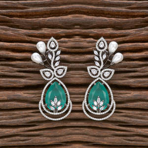 Elegant American Diamond Brass Black Plated Pearl Earring With Classic Look for Womens and Girls