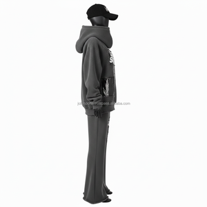 Survêtement pour femmes en coton et polyester gaufré de luxe, poids lourd 320 GSM, gris, style poche, logo personnalisé, survêtements grande taille - Product Image 3