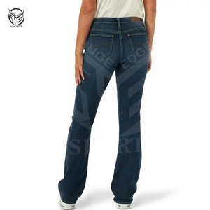 Prix d'usine en gros, matière de qualité supérieure, meilleur article, jean 100% coton, taille personnalisée, jean droit long pour femmes. - Product Image 3