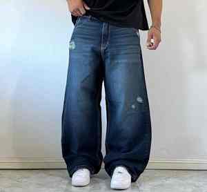 Pantalones Vaqueros de Mezclilla Holgados de Estilo Urbano para Hombre, Lavados y Desgastados, Estilo Vintage, Unisex, Talla Grande - Product Image 1