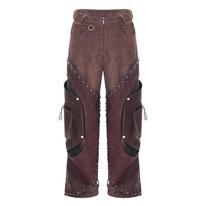 Pantalones informales con diseño decorativo de remache para hombre, pantalones masculinos de pierna recta Punk con múltiples bolsillos para otoño e invierno, Vintage 24E2556 - Product Image 4