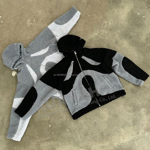 Veste Homme en Patchwork Boxy avec Fermeture Éclair, Doublure en Sherpa, Style Streetwear, Chaude pour l'Hiver - Product Image 2