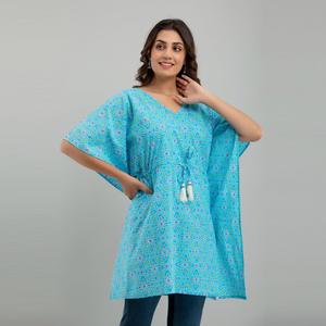 Vestido Kaftan de Algodón con Estampado Bandhani Azul Claro, Elegante, Casual, Hasta la Rodilla, Alta Calidad, ODM, para Usar en el Día, Club o Noche - SHKUP1233 - Product Image 5