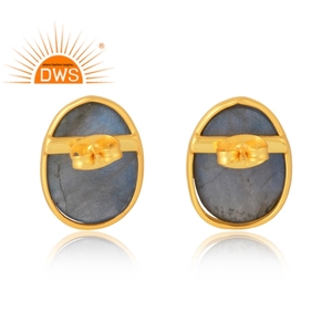 Venta caliente Brass18K chapado en oro labradorita Natural piedra preciosa Stud pendiente joyería personalizada para mujeres regalo para ella - Product Image 2