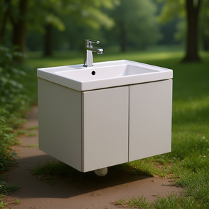 Mobile Bagno Sospeso di Lusso a 2 Ante Grigio Perla 60x50x50 cm, Salvaspazio - Product Image 3