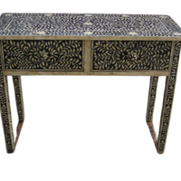 Vente à chaud de table de bureau en bois incrusté d'os noir et blanc vert rustique pour meubles de maison au prix d'usine
