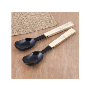 Fiestas Cena Servidor de ensaladas hecho con cuchara de cuerno de búfalo con mango de hueso para el hogar Cocina Mesa Cubiertos Cuchara Uso - Product Image 3