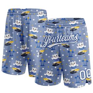 Industrie Direct Engro Sportswear Basketball Custom Light Blue <b>White</b>-Royal 3D Hawaii Palm Trees Bears Surfing Basketball <b>Shorts</b> - Product Image 1