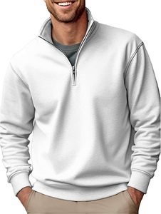 Sweat-shirt décontracté pour homme en molleton léger tricoté, à demi-zip, uni, style vintage, à manches longues, en mélange de coton doux - Product Image 6