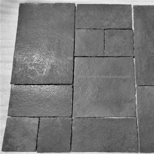 Indische Zwarte Kalksteen Antieke Afwerking Bestrating Platen Franse Opus Patroon Paden Buiten Binnenvloeren Landschapswerkpers