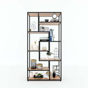 KTB68075 Standing Type Decorative <b>Shelf</b> Iron Frame 90x38x180cm Made of Rubber Wood for Living Room - Product Image 2
