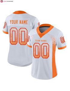 Custom <b>White</b> Orange-Red Mesh Drift Fashion Jersey Breathable Short Sleeve Solid Print <b>Football</b> Jersey - Product Image 2